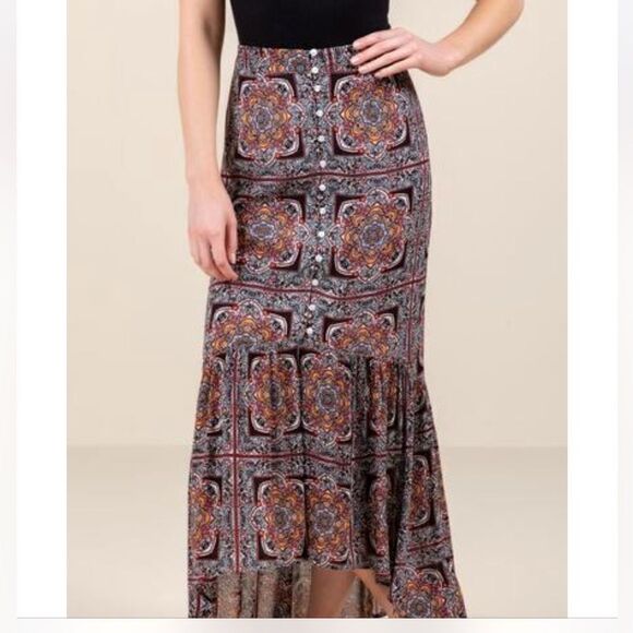 Blue Rain Size Small high/low bottom ruffled skirt crepe like material - Picture 1 of 14